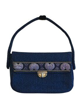 Handmade Navy Textured Purse With Ornate Embroidery & Clasp grannycore boho
